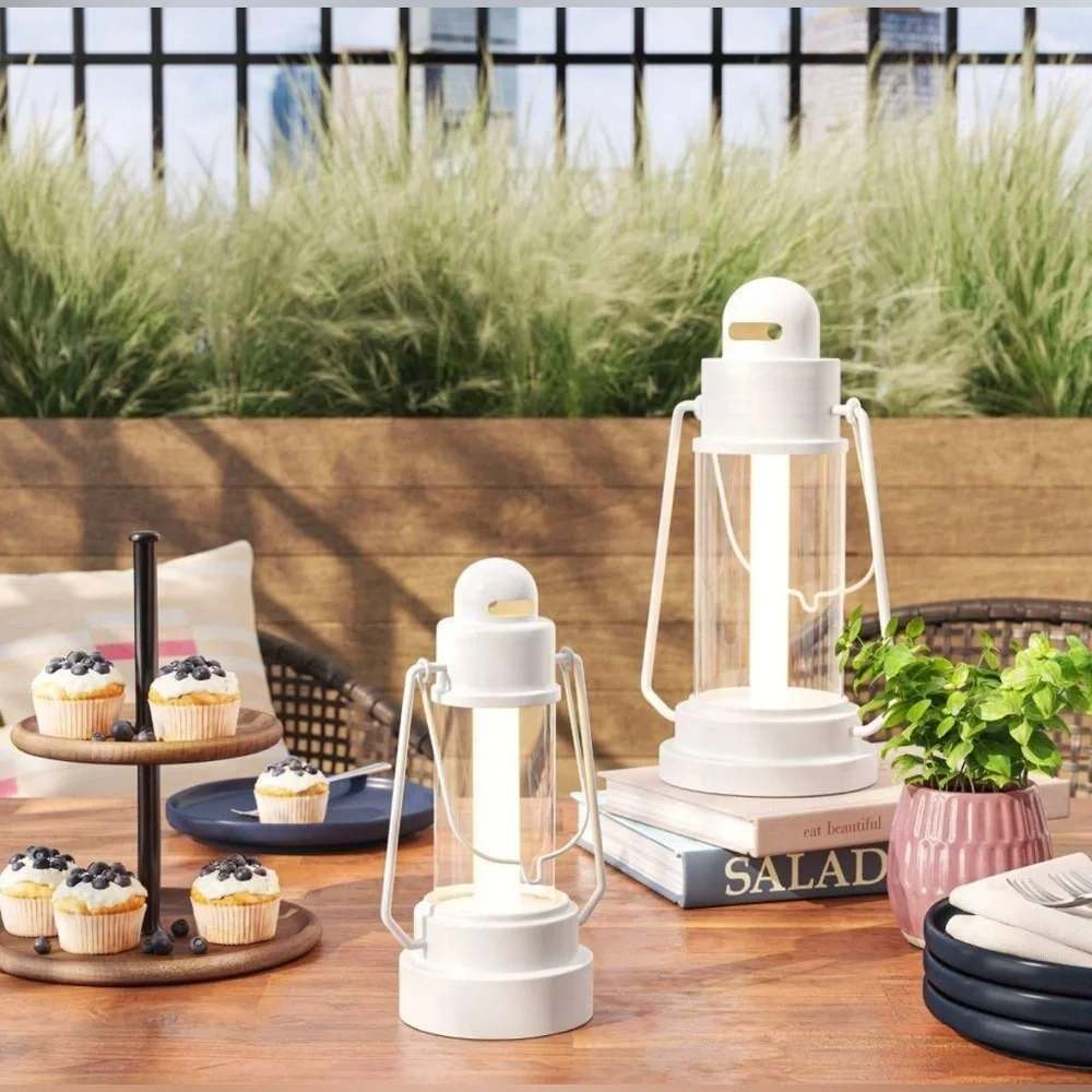 Threshold White LED Lantern with Clear Glass Globe